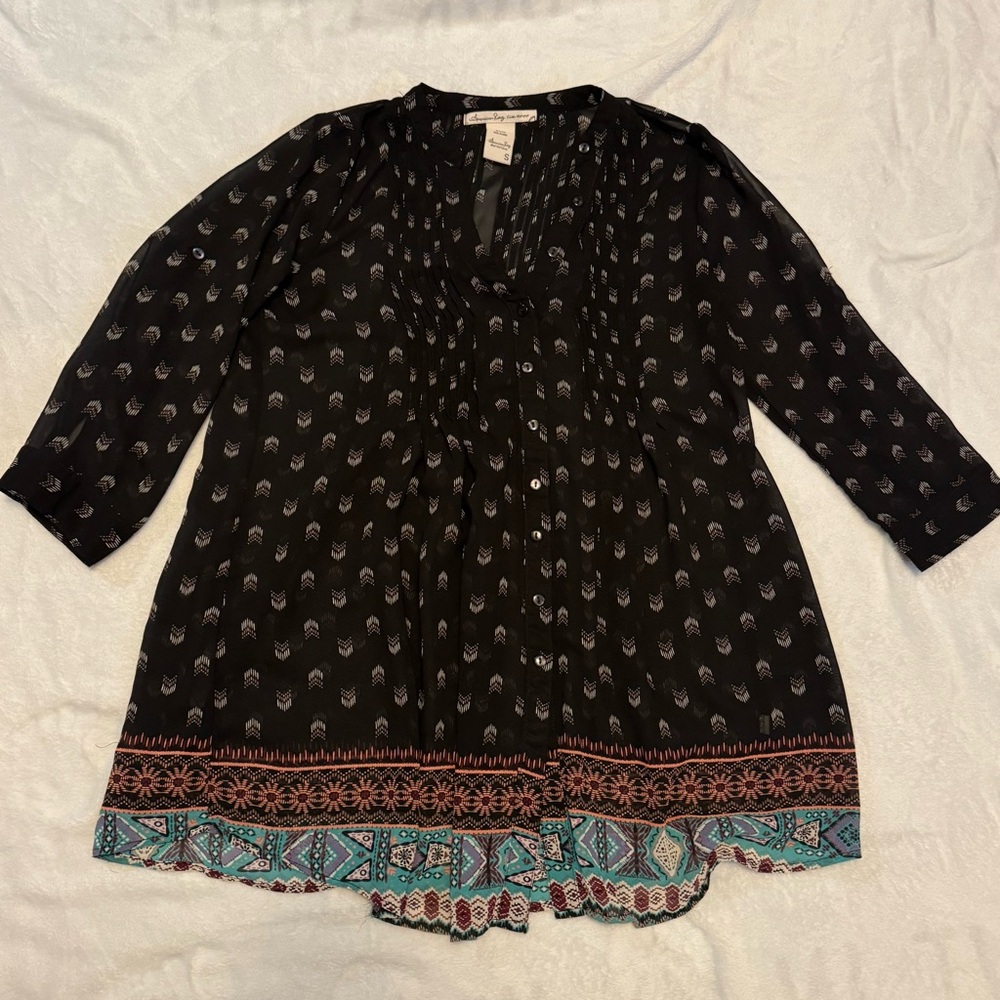 American Rag Black and Teal Patterned Tunic